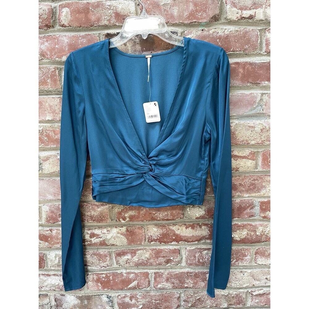 NWT Size XS Free People Miraya Twist Satin Crop Top Corsair Teal Blue REVOLVE - Picture 10 of 10